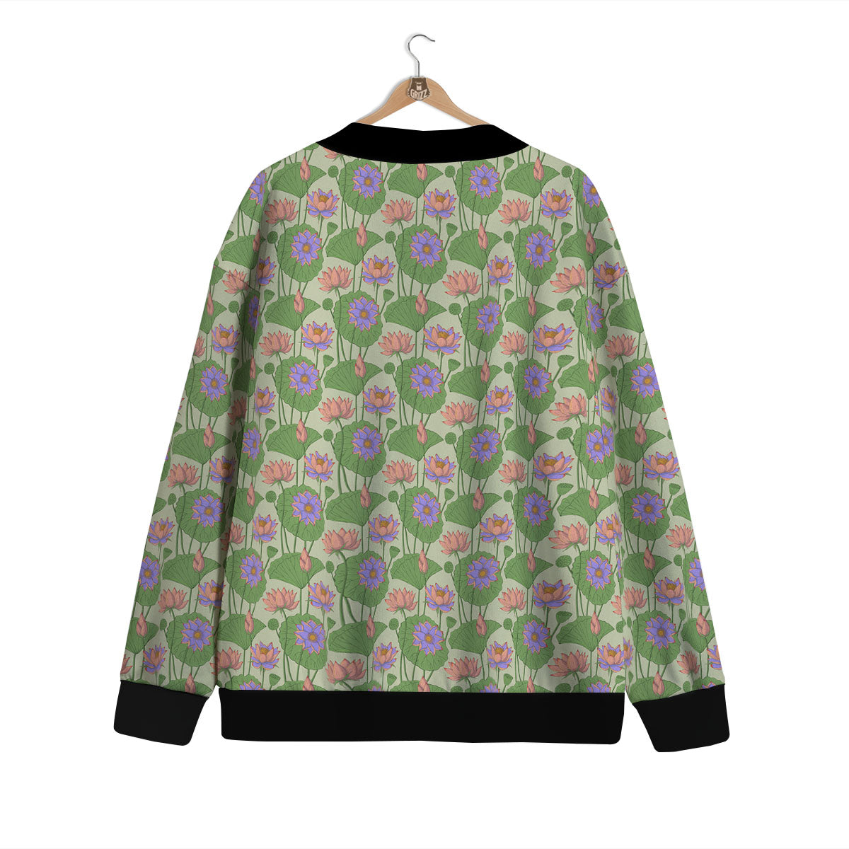 Lotus Leaf And Flower Print Pattern Cardigan-grizzshop