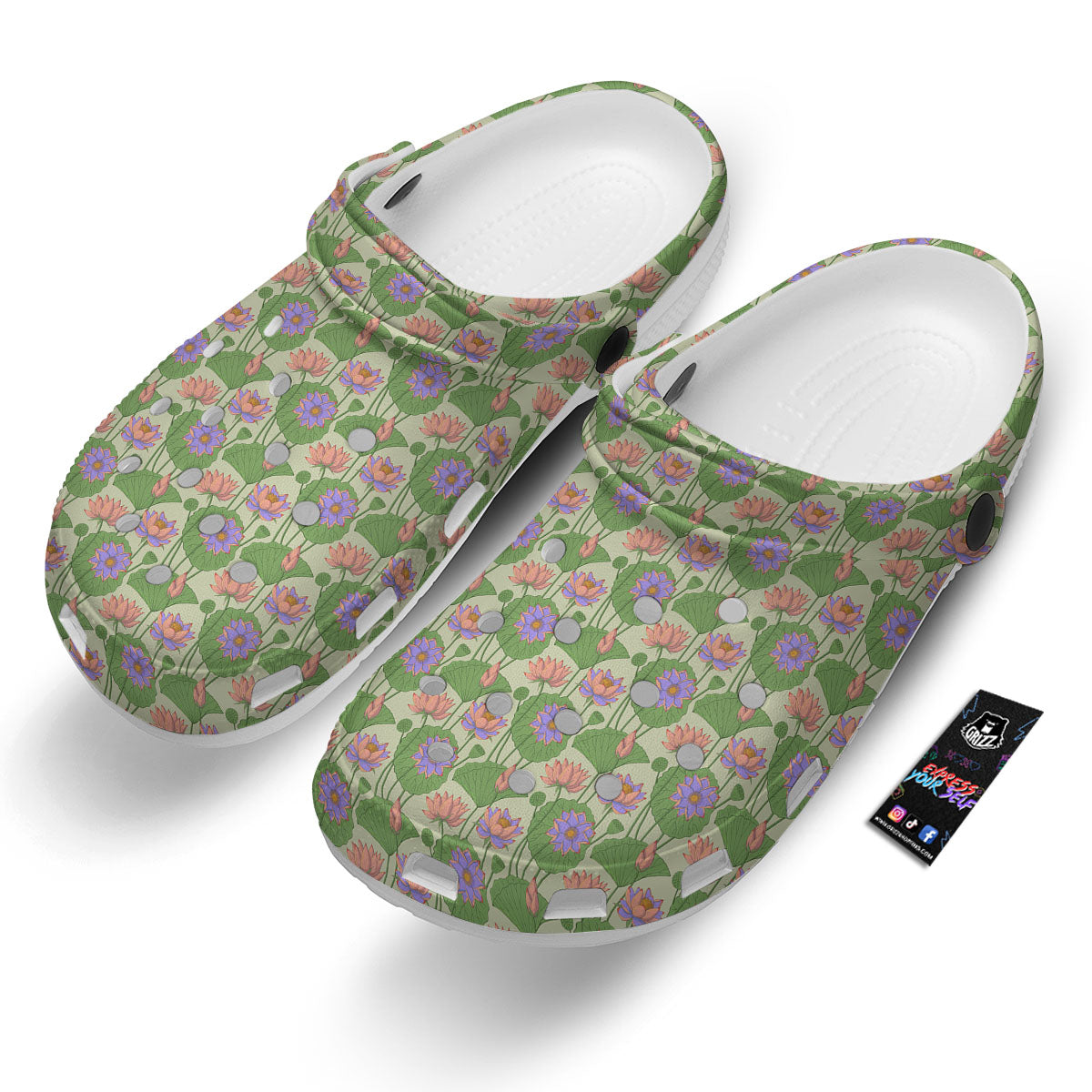 Lotus Leaf And Flower Print Pattern Clog-grizzshop
