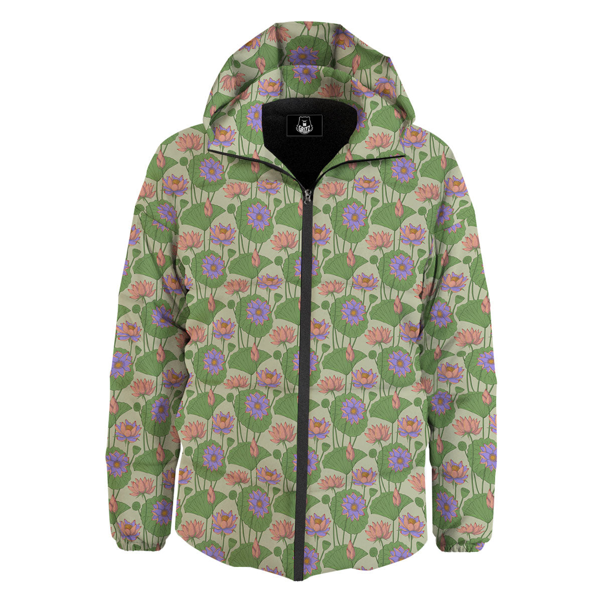 Lotus Leaf And Flower Print Pattern Down Jacket-grizzshop