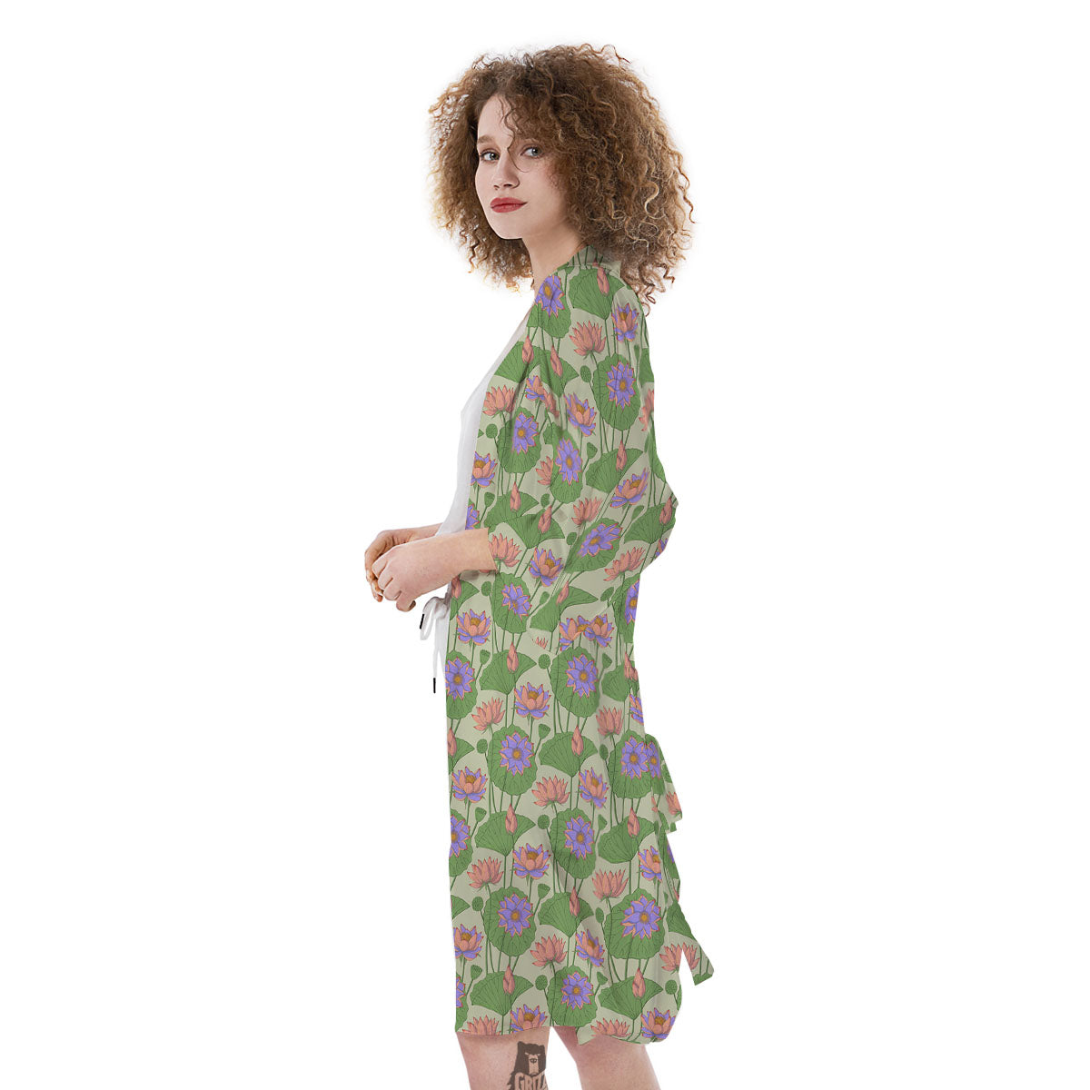 Lotus Leaf And Flower Print Pattern Kimono-grizzshop