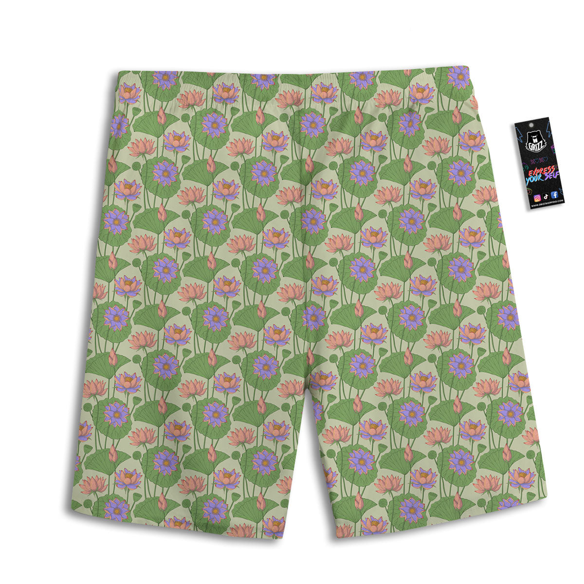 Lotus Leaf And Flower Print Pattern Men's Athletic Shorts