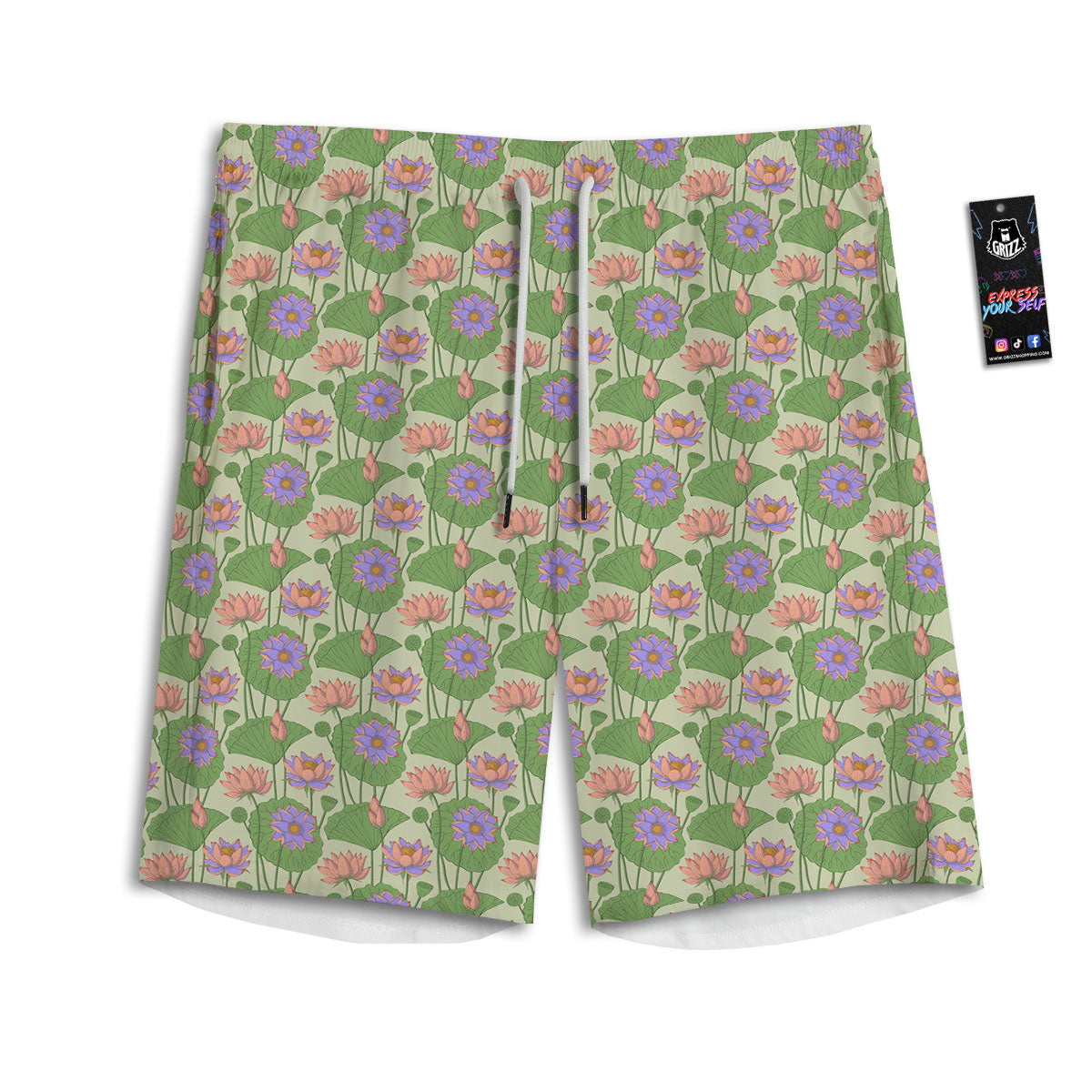 Lotus Leaf And Flower Print Pattern Men's Athletic Shorts