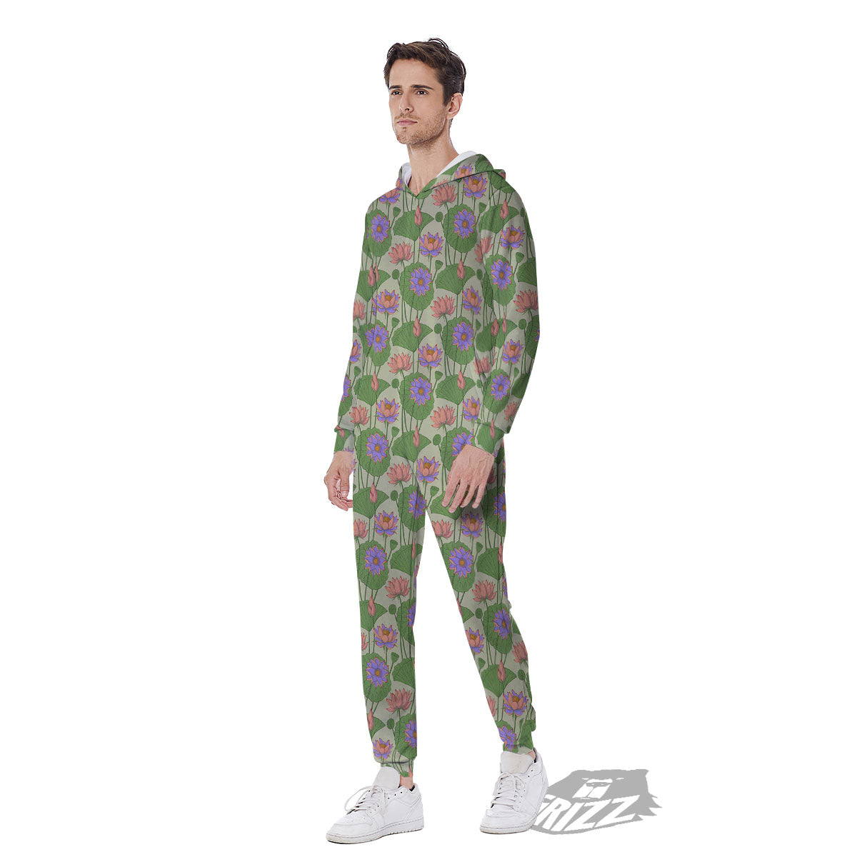 Lotus Leaf And Flower Print Pattern Men's Jumpsuit-grizzshop