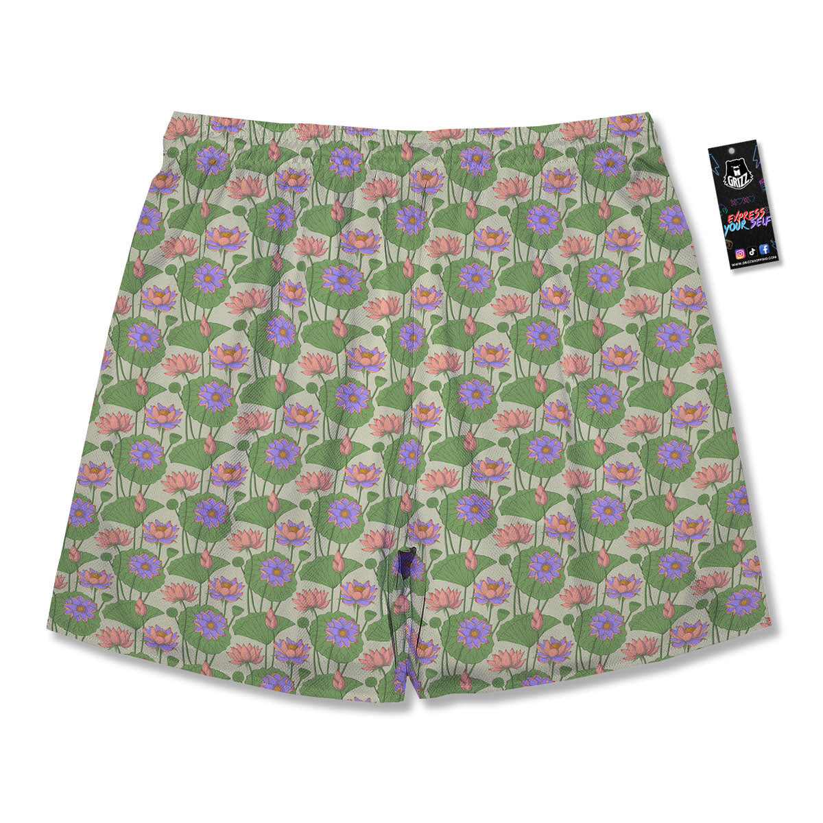 Lotus Leaf And Flower Print Pattern Men's Running Shorts-grizzshop