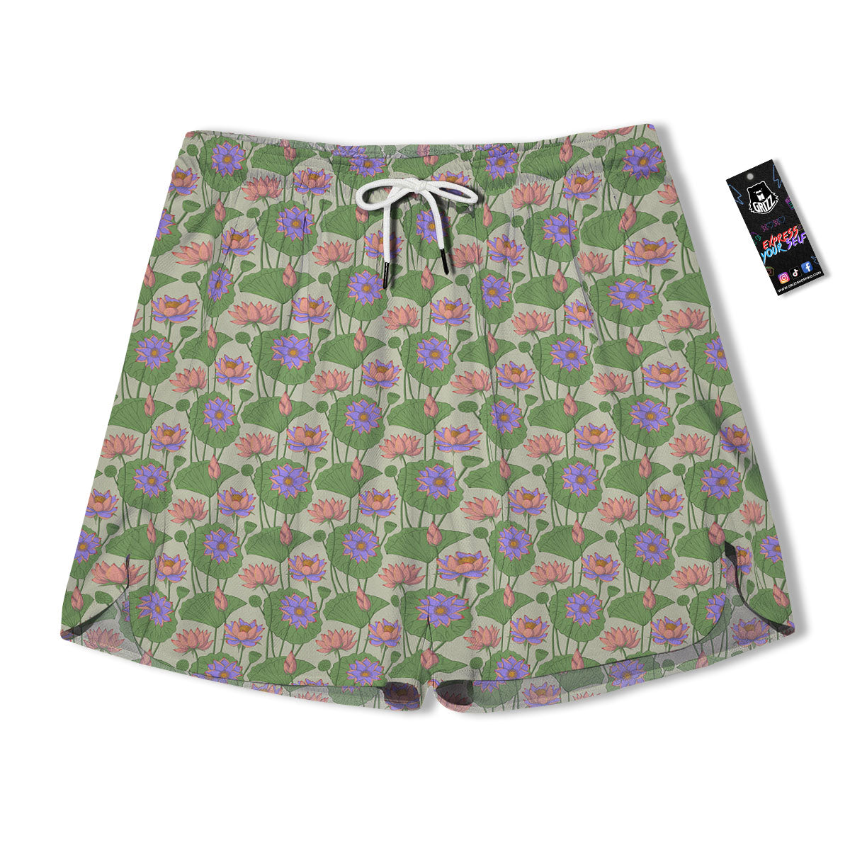 Lotus Leaf And Flower Print Pattern Men's Running Shorts-grizzshop