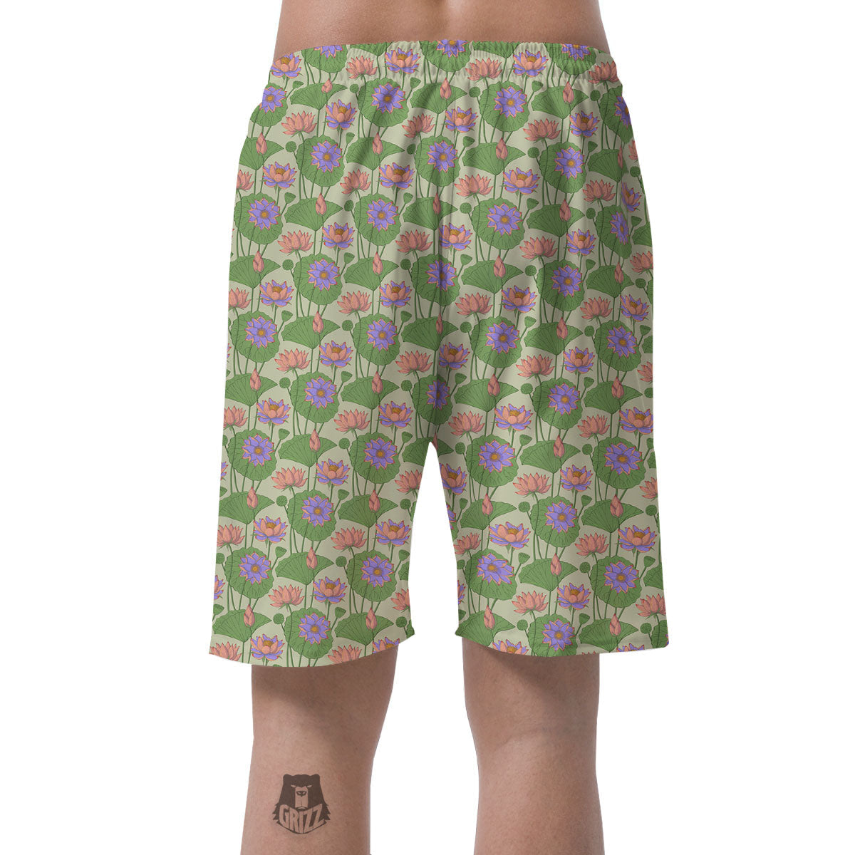 Lotus Leaf And Flower Print Pattern Men's Shorts-grizzshop