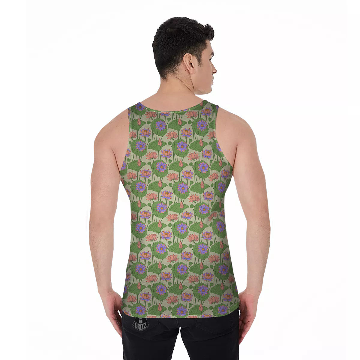 Lotus Leaf And Flower Print Pattern Men's Tank Top-grizzshop