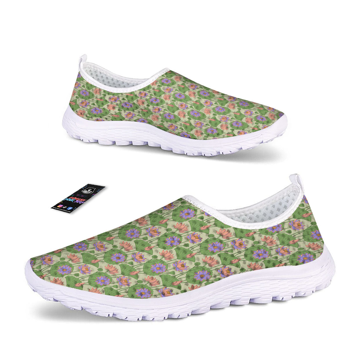 Lotus Leaf And Flower Print Pattern Nurse Shoes-grizzshop