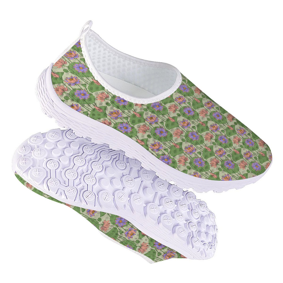 Lotus Leaf And Flower Print Pattern Nurse Shoes-grizzshop