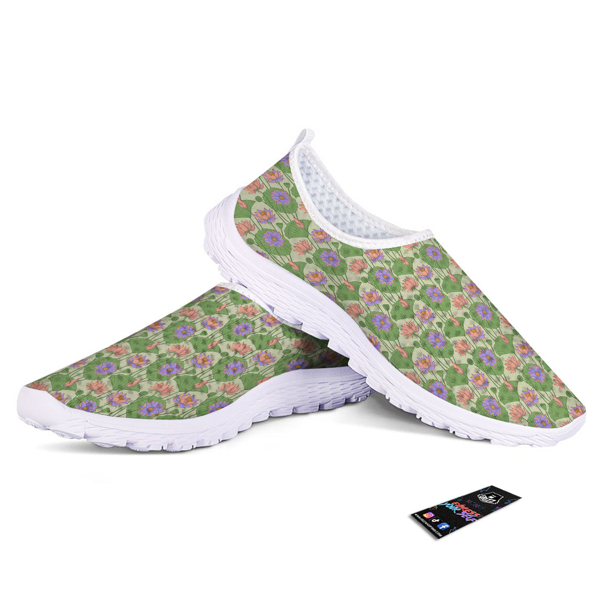 Lotus Leaf And Flower Print Pattern Nurse Shoes-grizzshop