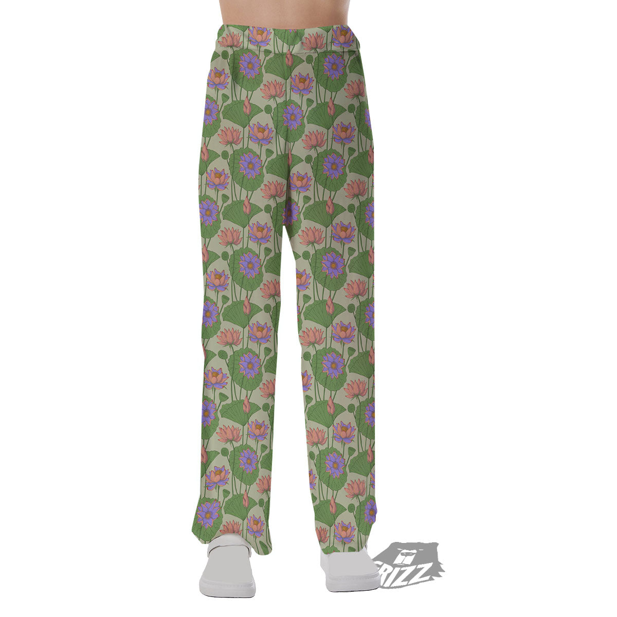 Lotus Leaf And Flower Print Pattern Pajama Pants-grizzshop