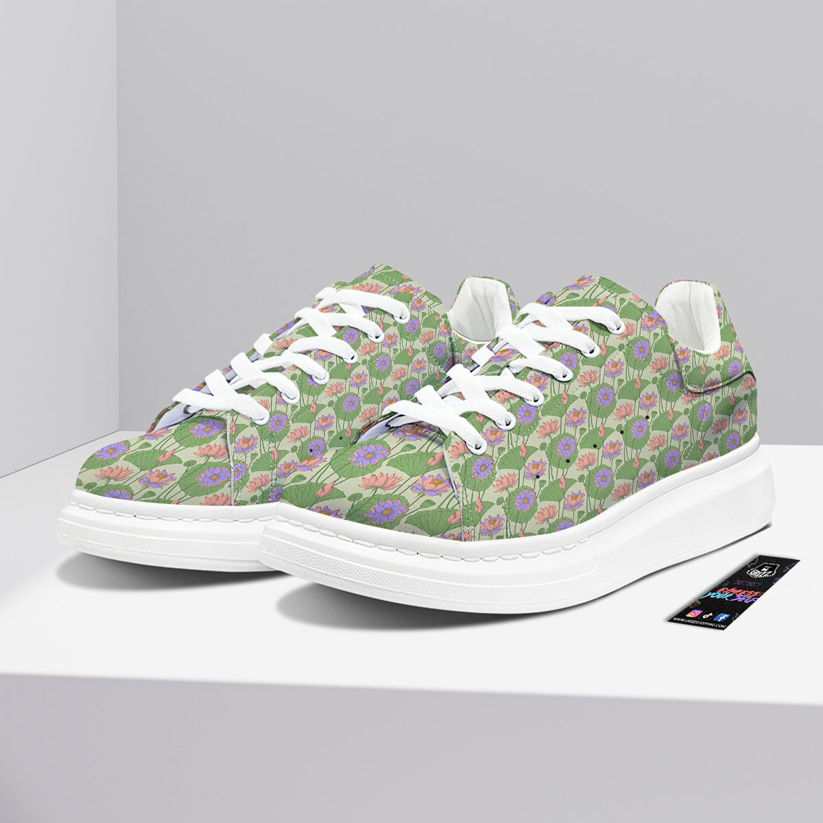 Lotus Leaf And Flower Print Pattern Platform Shoes-grizzshop