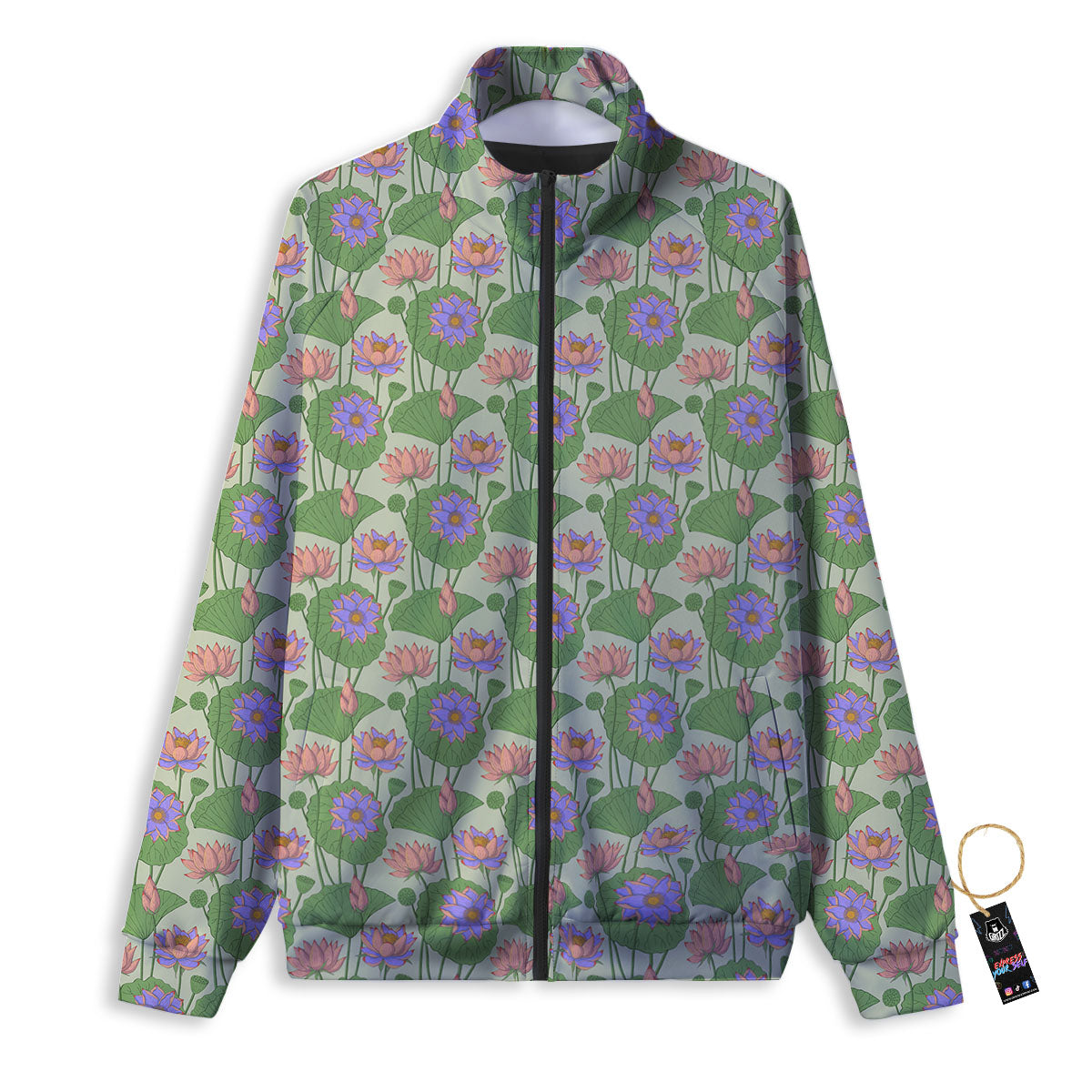 Lotus Leaf And Flower Print Pattern Track Jacket-grizzshop