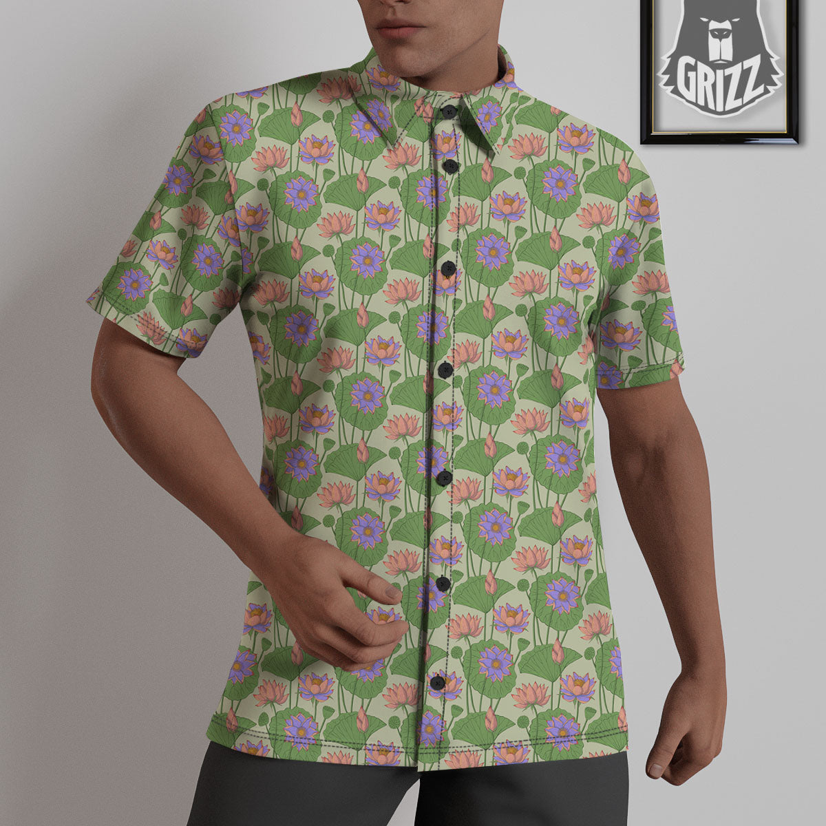 Lotus Leaf And Flower Print Pattern Untucked Shirts-grizzshop