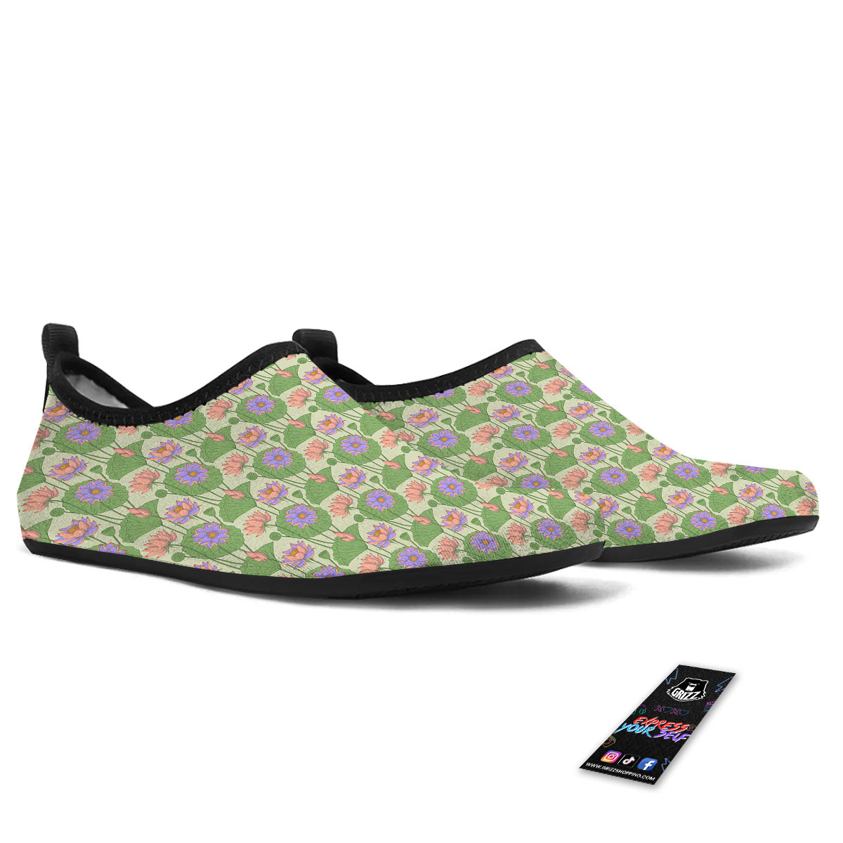 Lotus Leaf And Flower Print Pattern Water Shoes-grizzshop