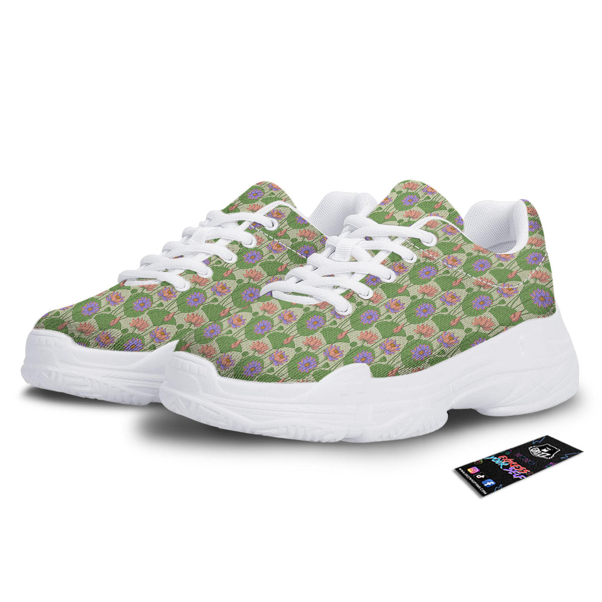 Lotus Leaf And Flower Print Pattern White Chunky Shoes-grizzshop