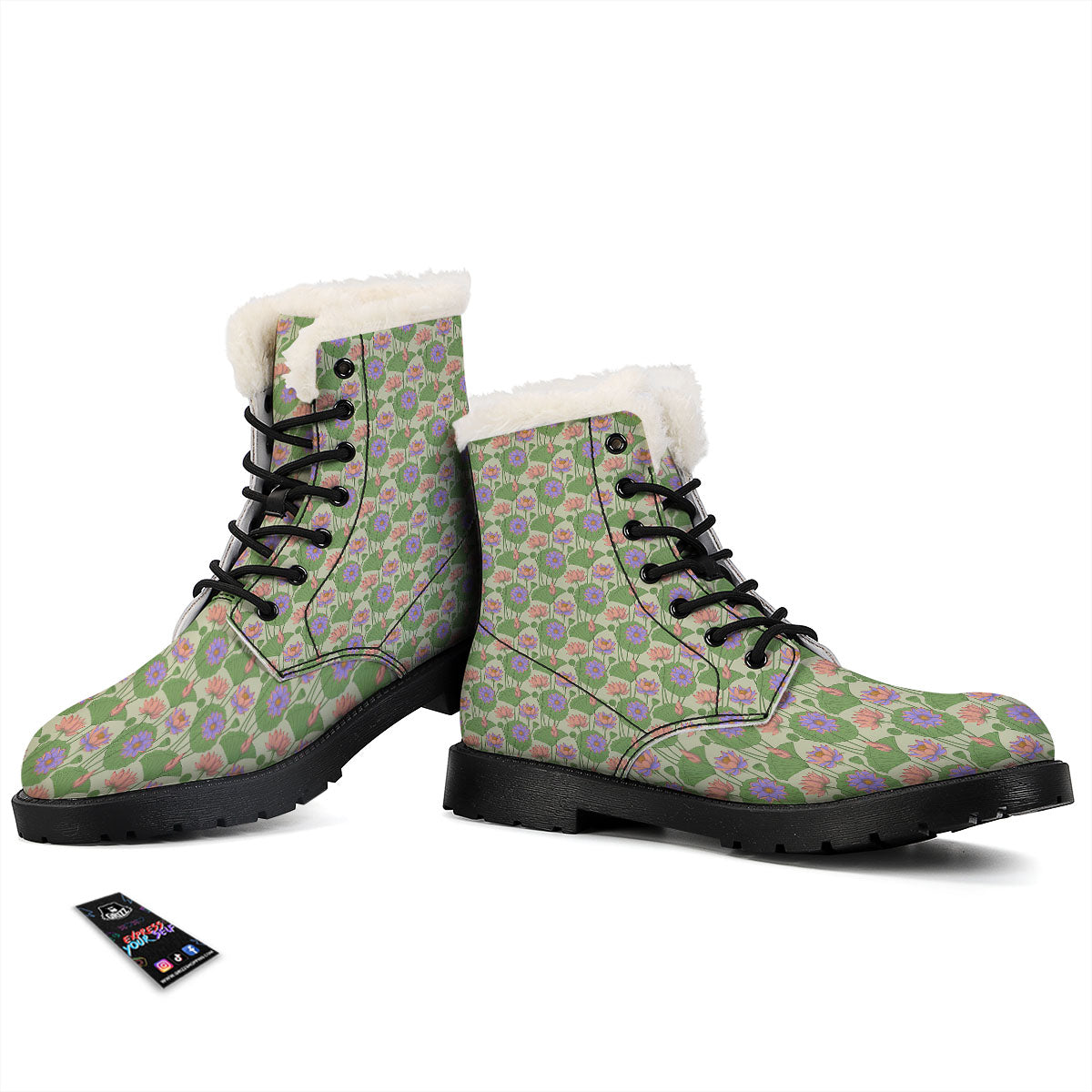 Lotus Leaf And Flower Print Pattern Winter Boots-grizzshop