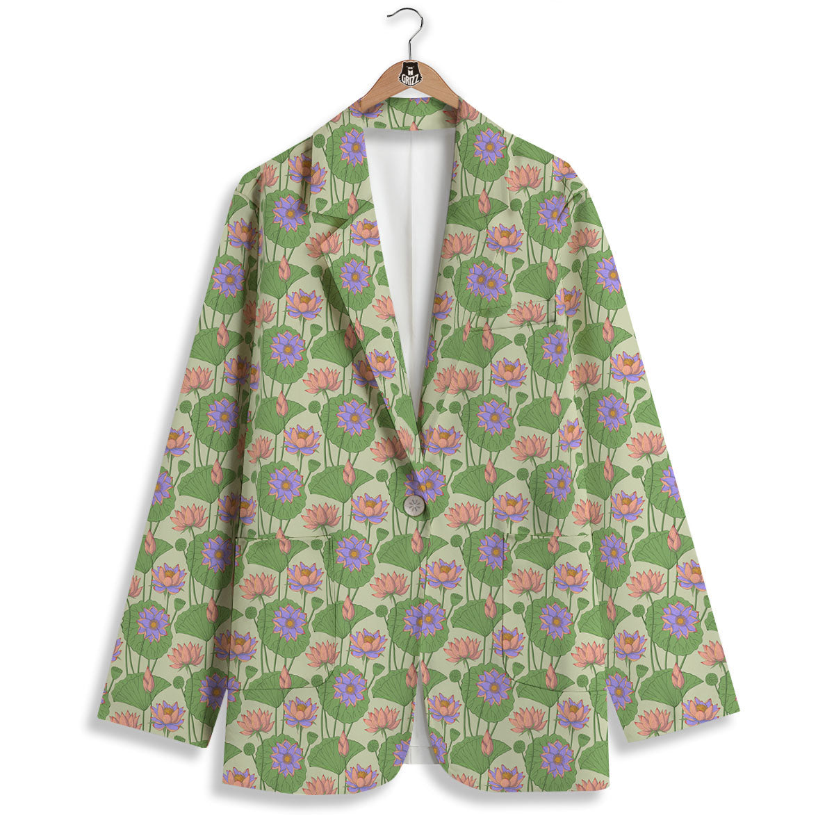 Lotus Leaf And Flower Print Pattern Women's Blazer-grizzshop