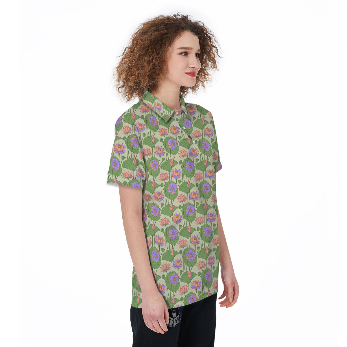 Lotus Leaf And Flower Print Pattern Women's Golf Shirts-grizzshop