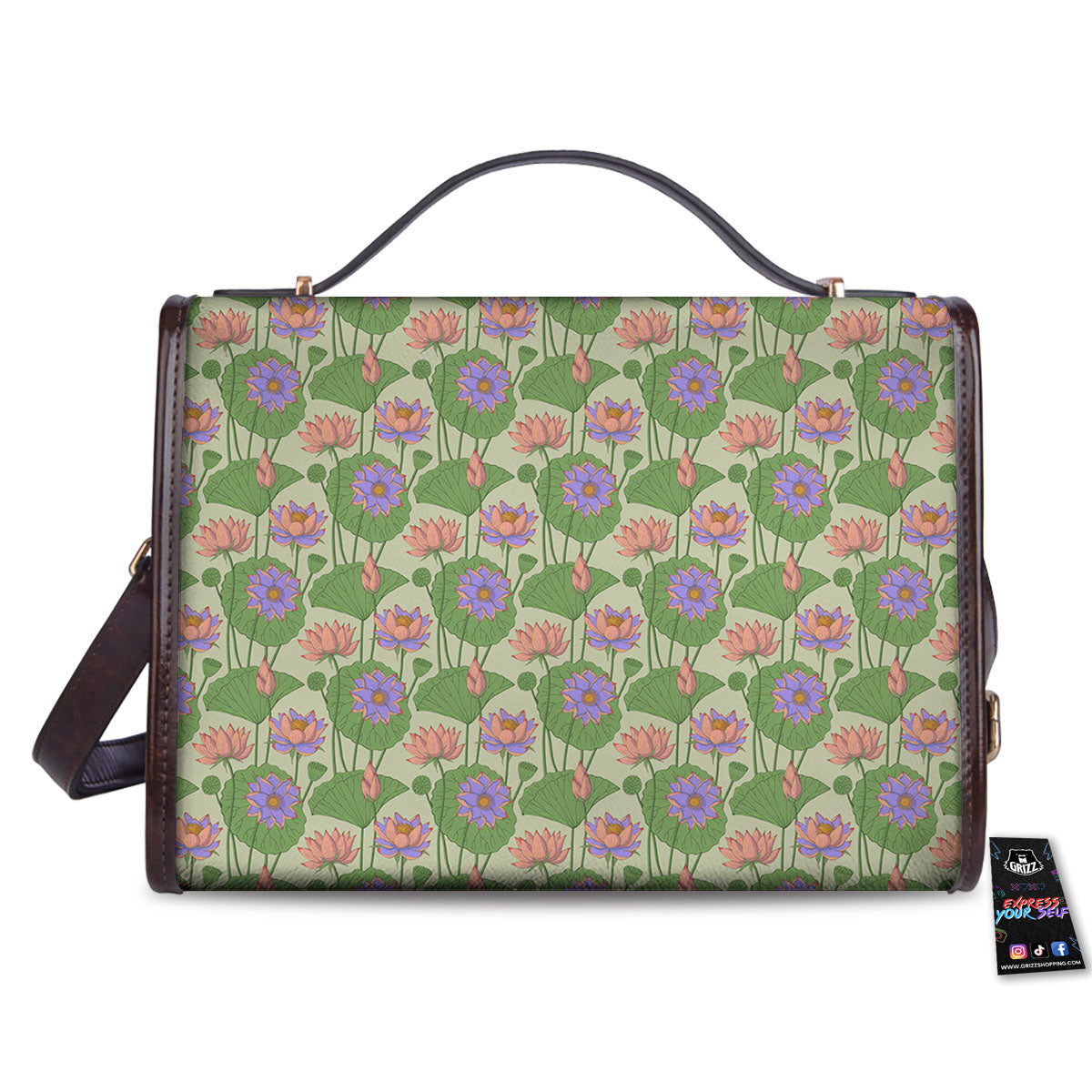 Lotus Leaf And Flower Print Pattern Women's Satchel Bag-grizzshop