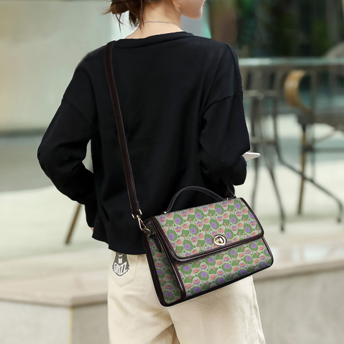 Lotus Leaf And Flower Print Pattern Women's Satchel Bag-grizzshop