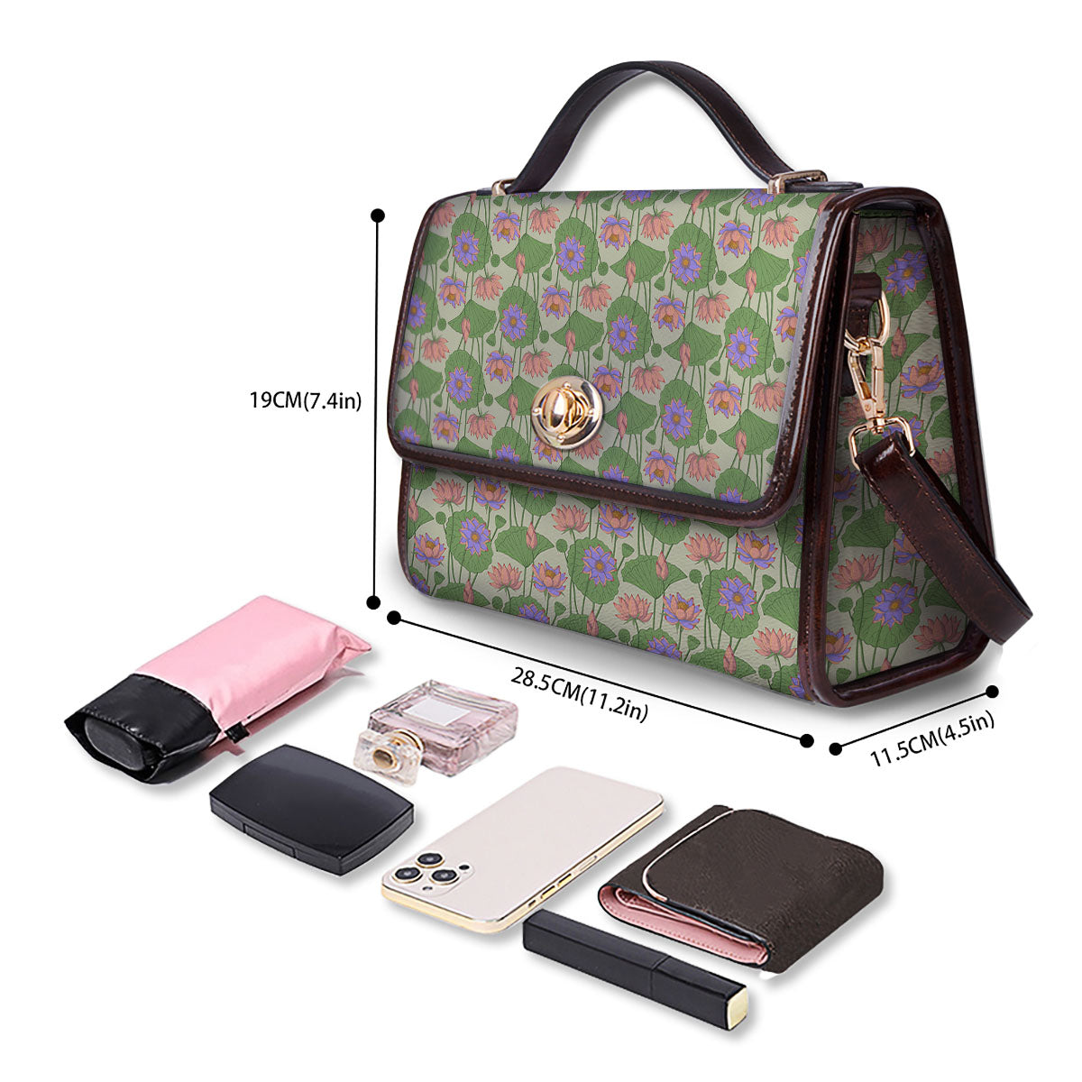 Lotus Leaf And Flower Print Pattern Women's Satchel Bag-grizzshop