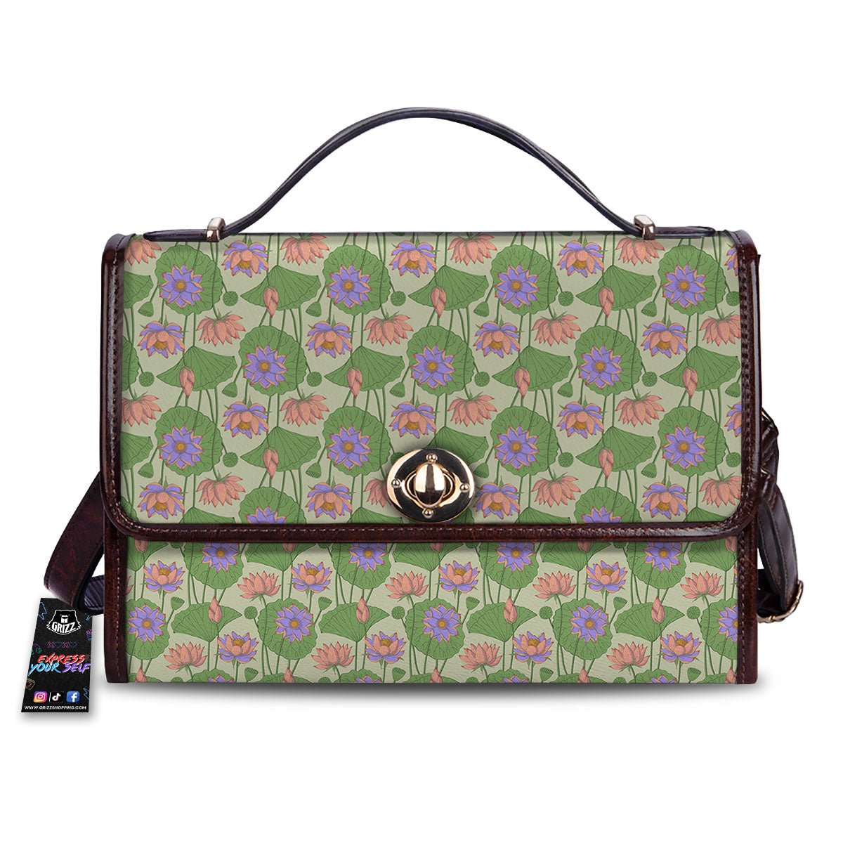 Lotus Leaf And Flower Print Pattern Women's Satchel Bag-grizzshop