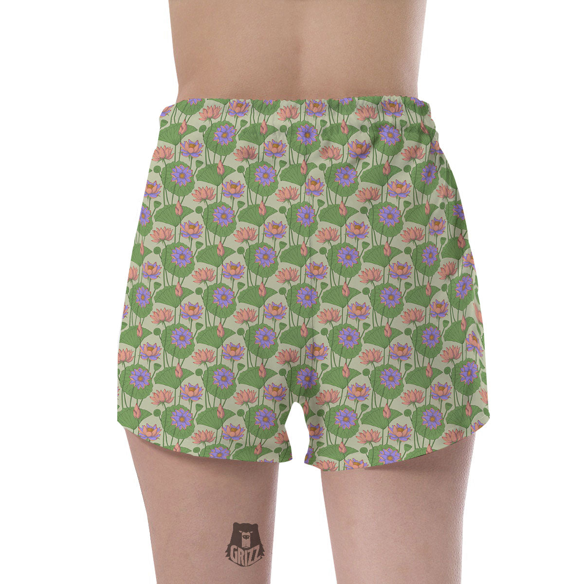 Lotus Leaf And Flower Print Pattern Women's Shorts-grizzshop