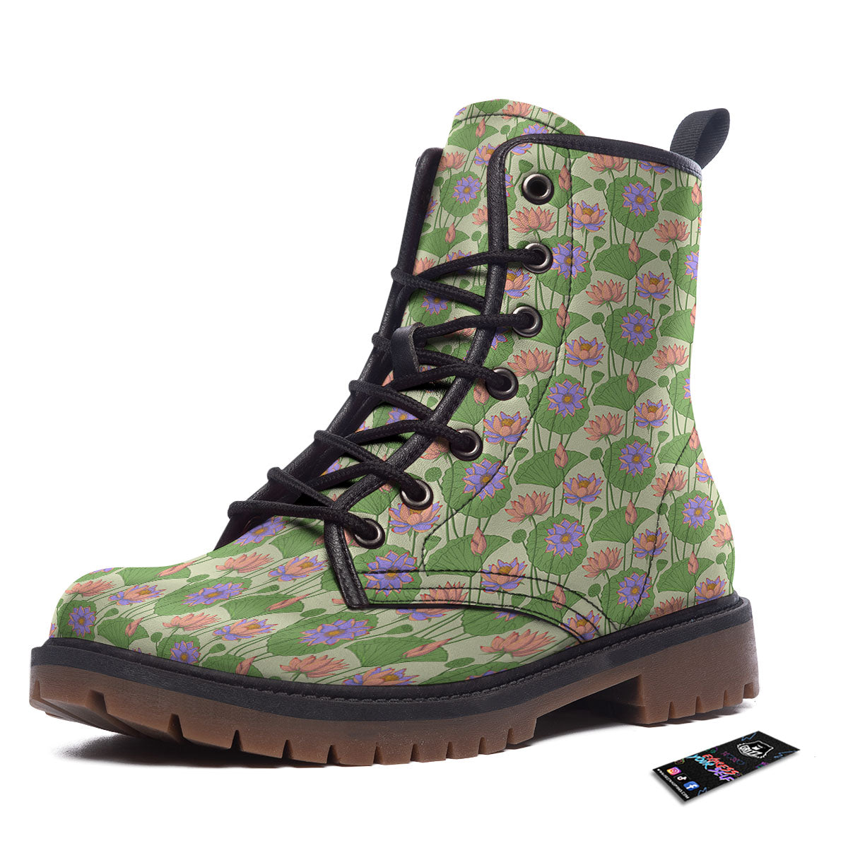 Lotus Leaf And Flower Print Pattern Work Boots-grizzshop