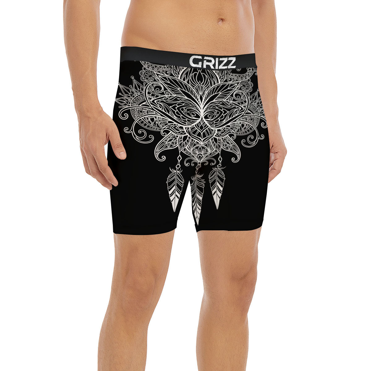 Lotus Mandala White And Black Print Boxer Briefs-grizzshop