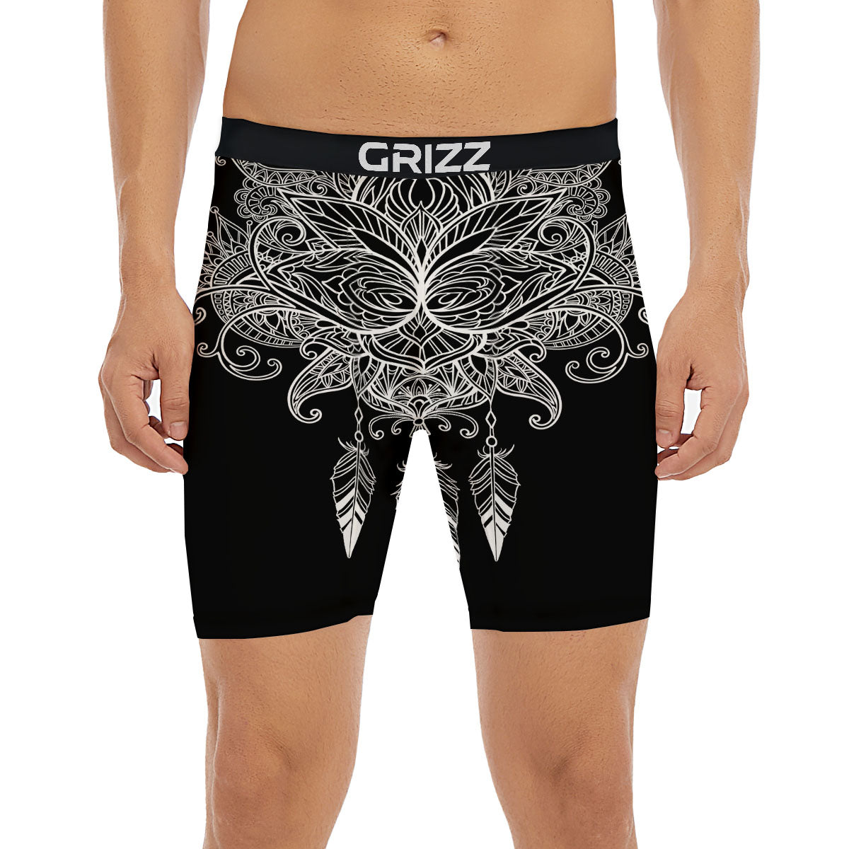 Lotus Mandala White And Black Print Boxer Briefs-grizzshop