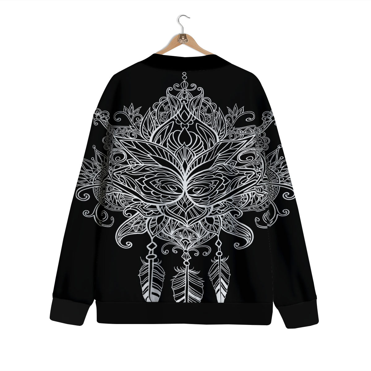 Lotus Mandala White And Black Print Cardigan-grizzshop