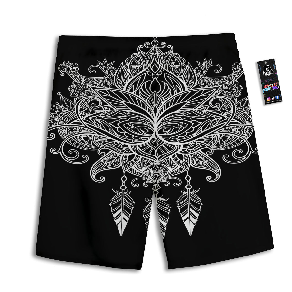 Lotus Mandala White And Black Print Men's Athletic Shorts