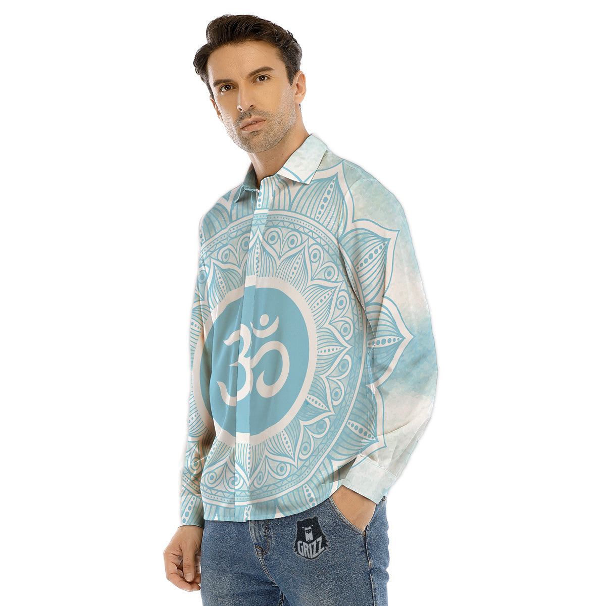 Lotus Mandala White And Black Print Men's Dress Shirts-grizzshop