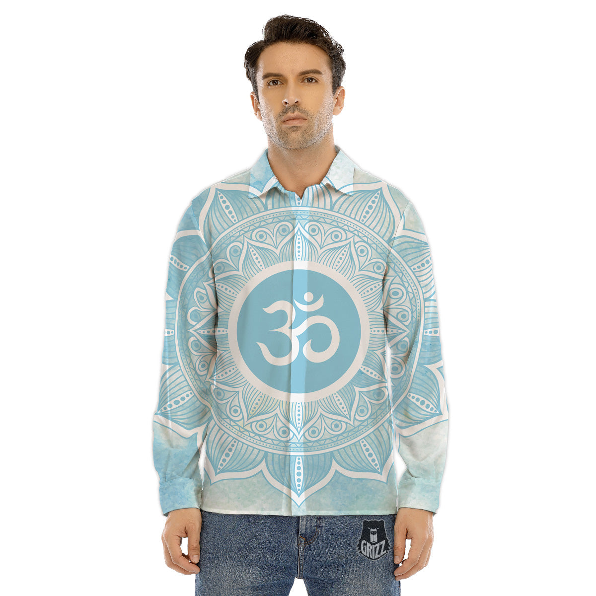 Lotus Mandala White And Black Print Men's Dress Shirts-grizzshop