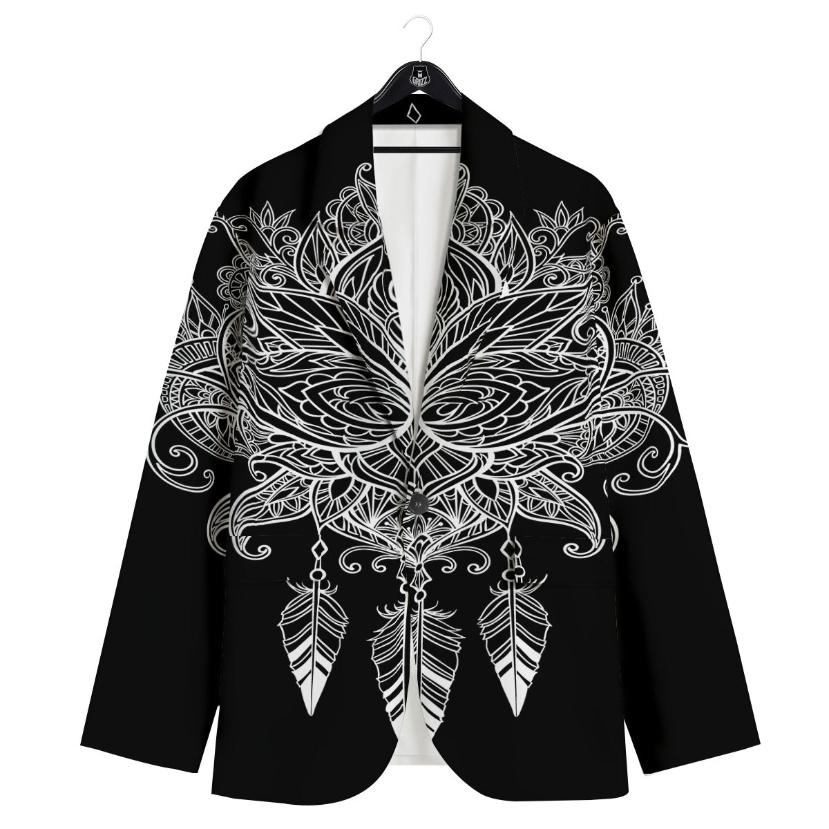 Lotus Mandala White And Black Print Men's Sport Coat-grizzshop