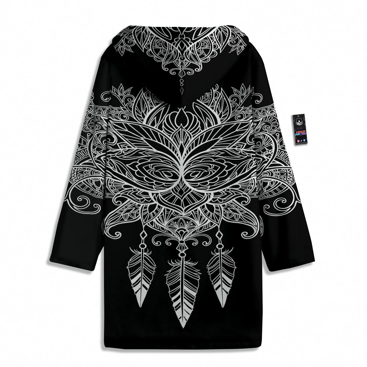 Lotus Mandala White And Black Print Men's Windbreaker Jacket-grizzshop