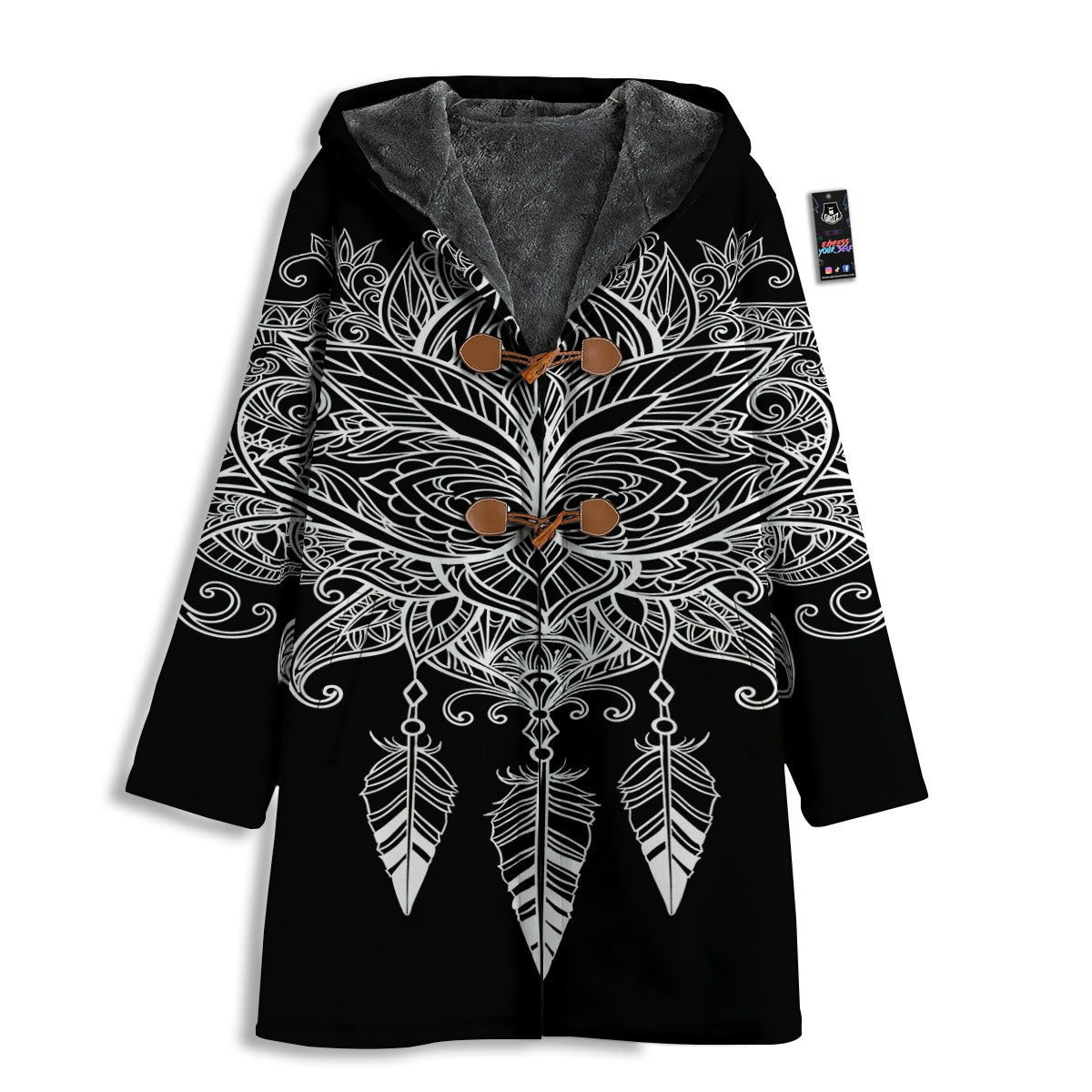 Lotus Mandala White And Black Print Men's Windbreaker Jacket-grizzshop