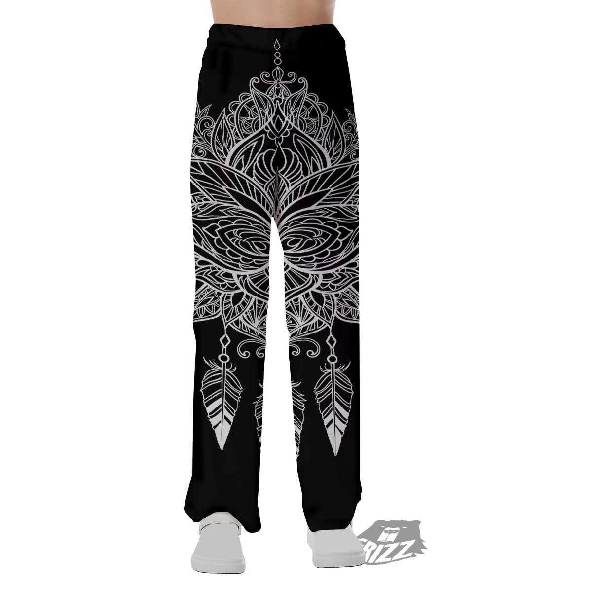 Lotus Mandala White And Black Print Pajama Pants-grizzshop