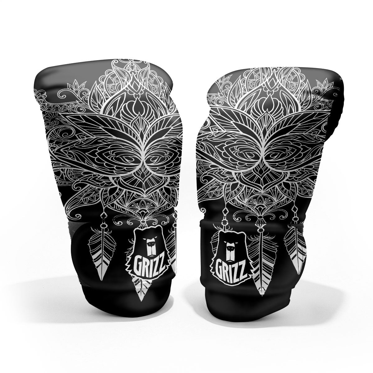 Lotus Mandala White And Black Print Pro Boxing Glove