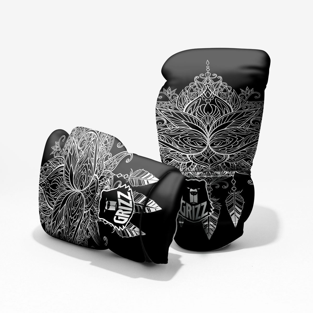 Lotus Mandala White And Black Print Pro Boxing Glove