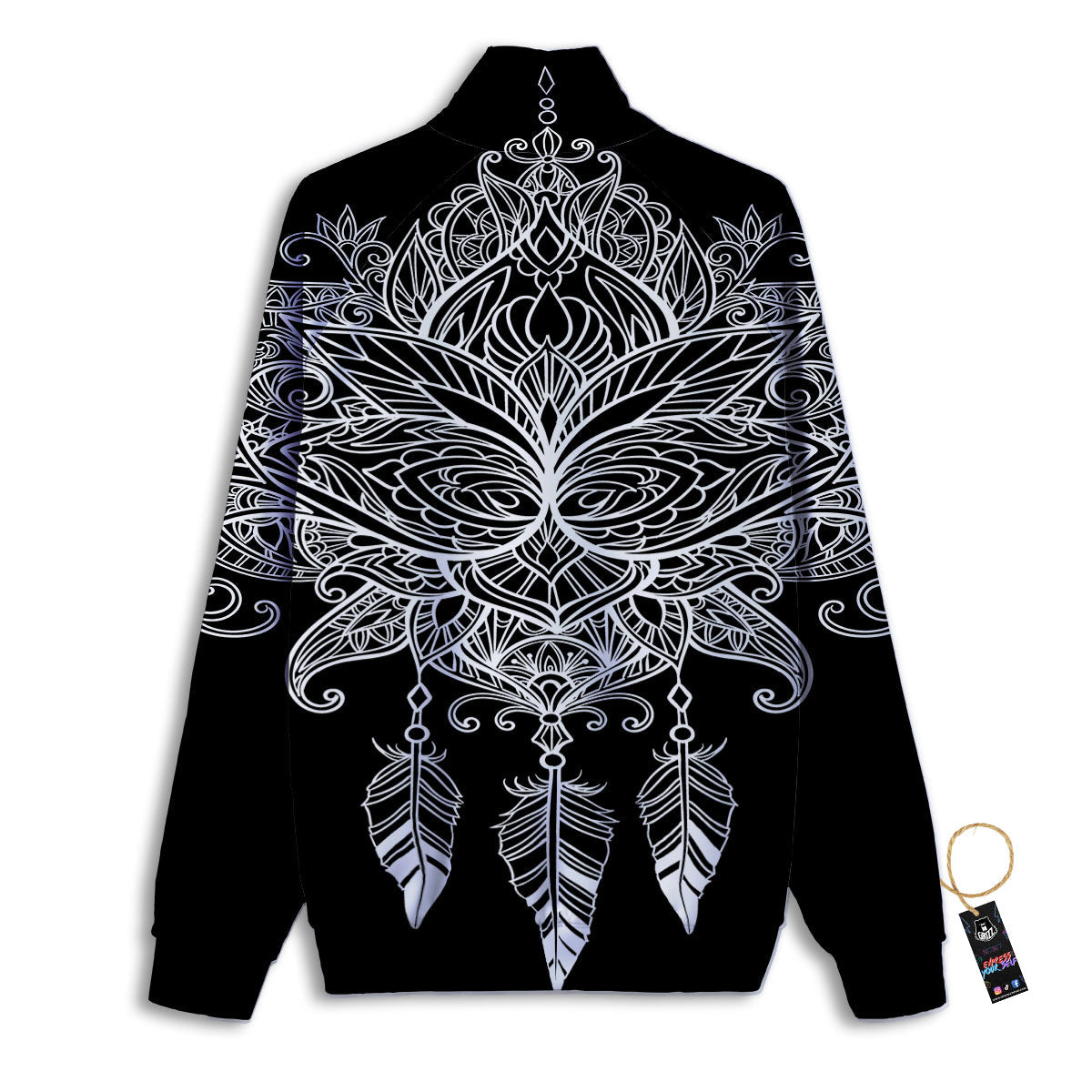 Lotus Mandala White And Black Print Track Jacket-grizzshop