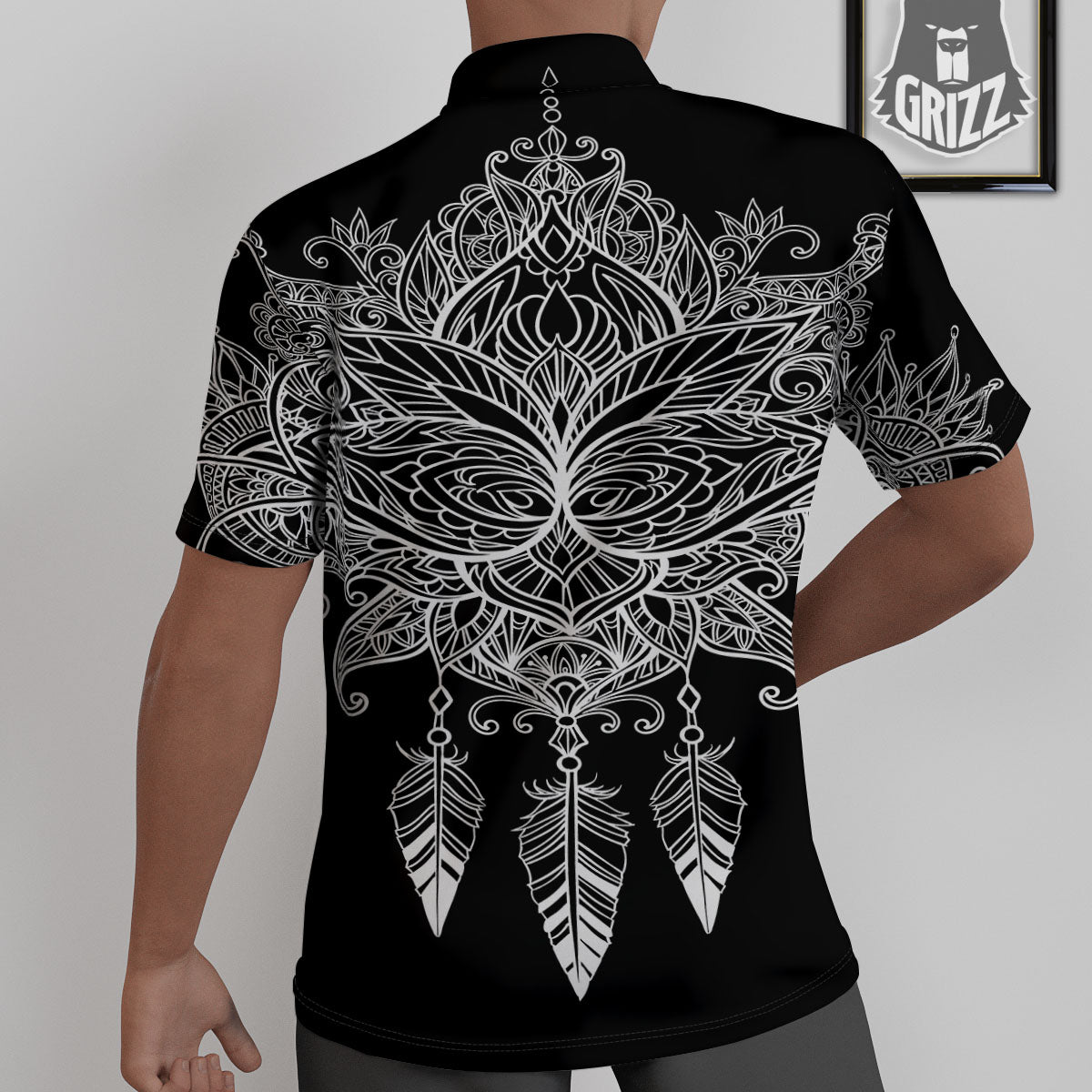 Lotus Mandala White And Black Print Untucked Shirts-grizzshop