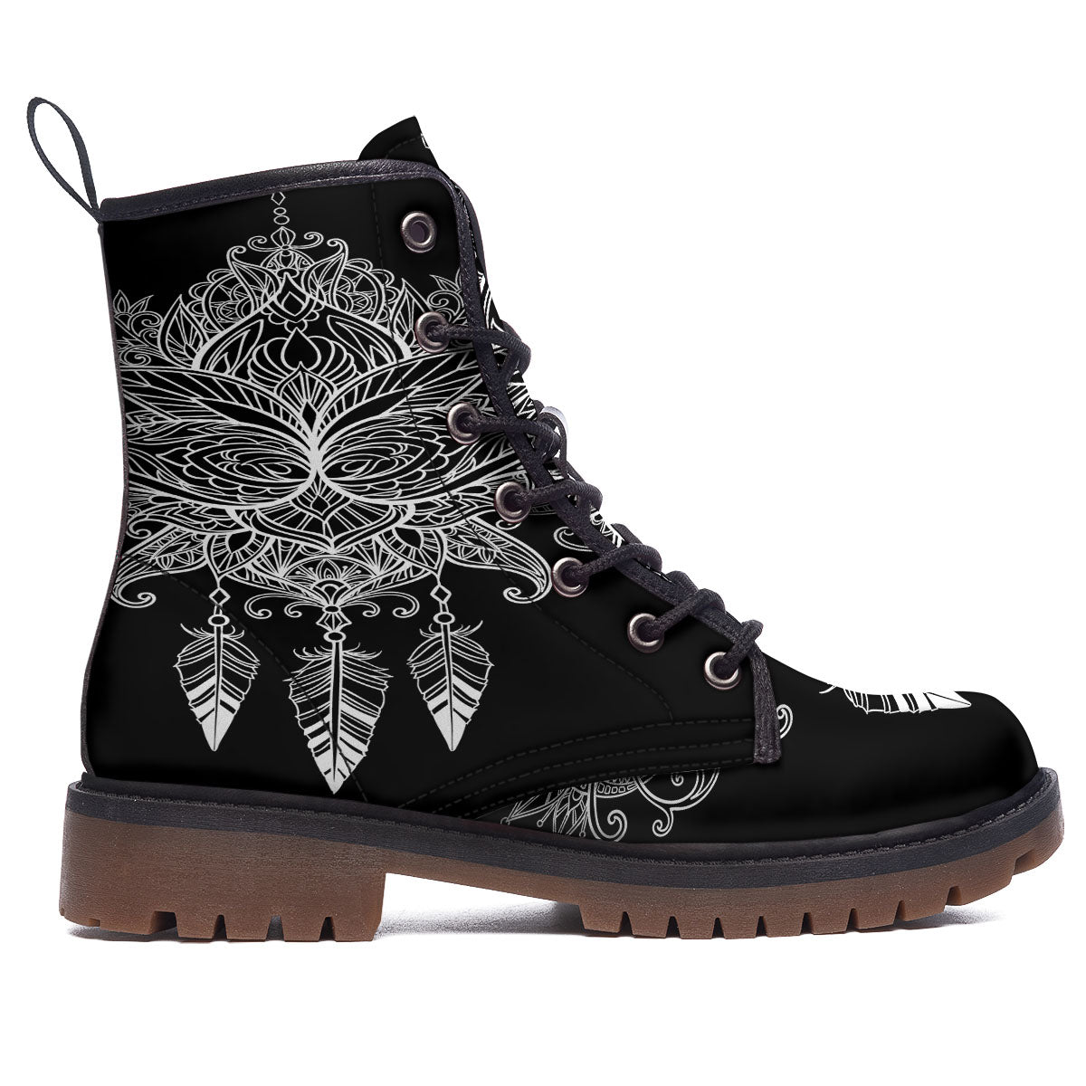 Lotus Mandala White And Black Print Work Boots-grizzshop