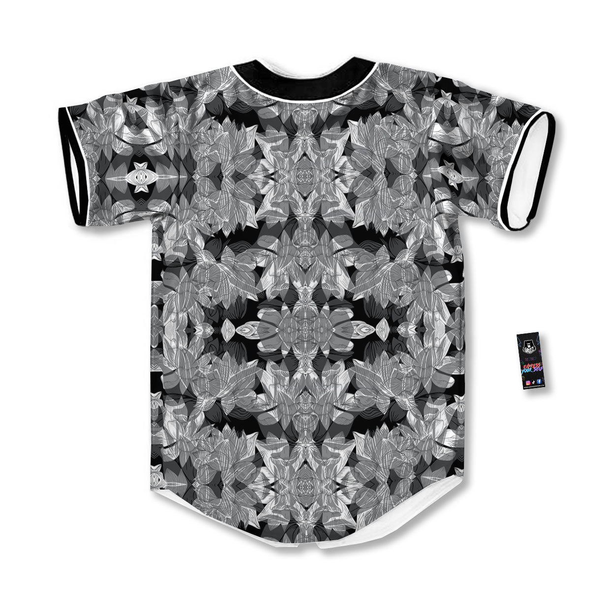 Lotus Monochrome Print Pattern Baseball Jersey-grizzshop