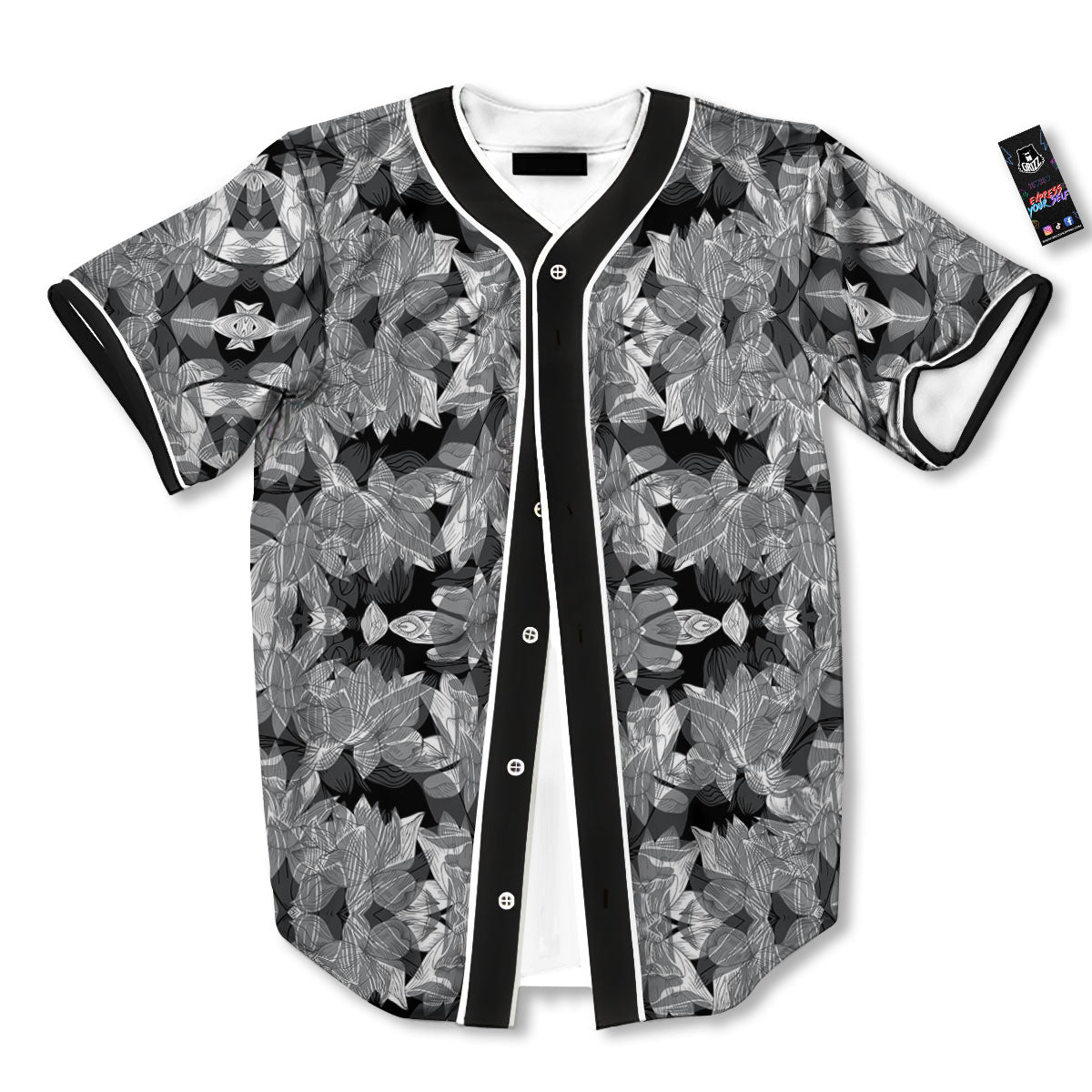 Lotus Monochrome Print Pattern Baseball Jersey-grizzshop