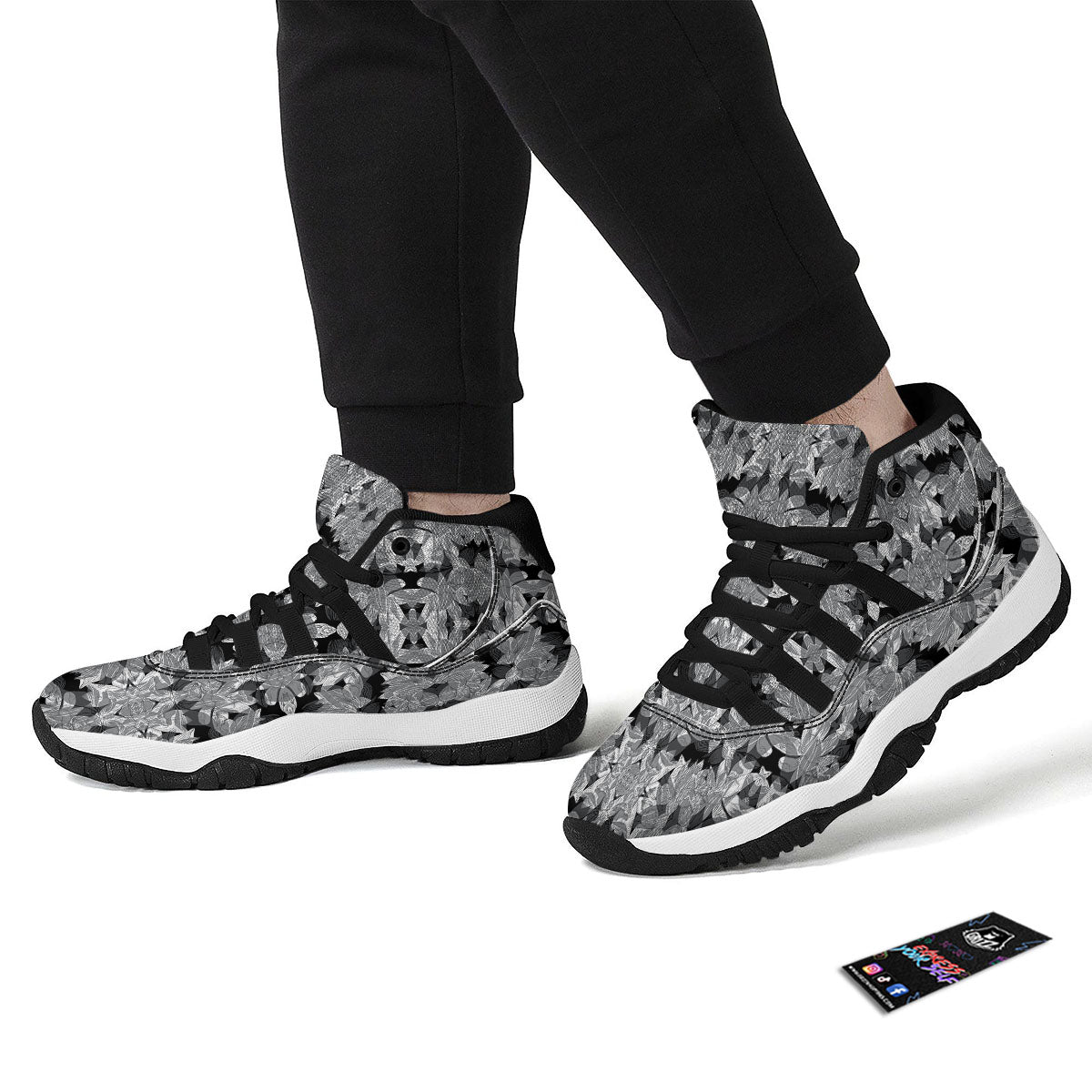 Lotus Monochrome Print Pattern Black Bball Shoes-grizzshop