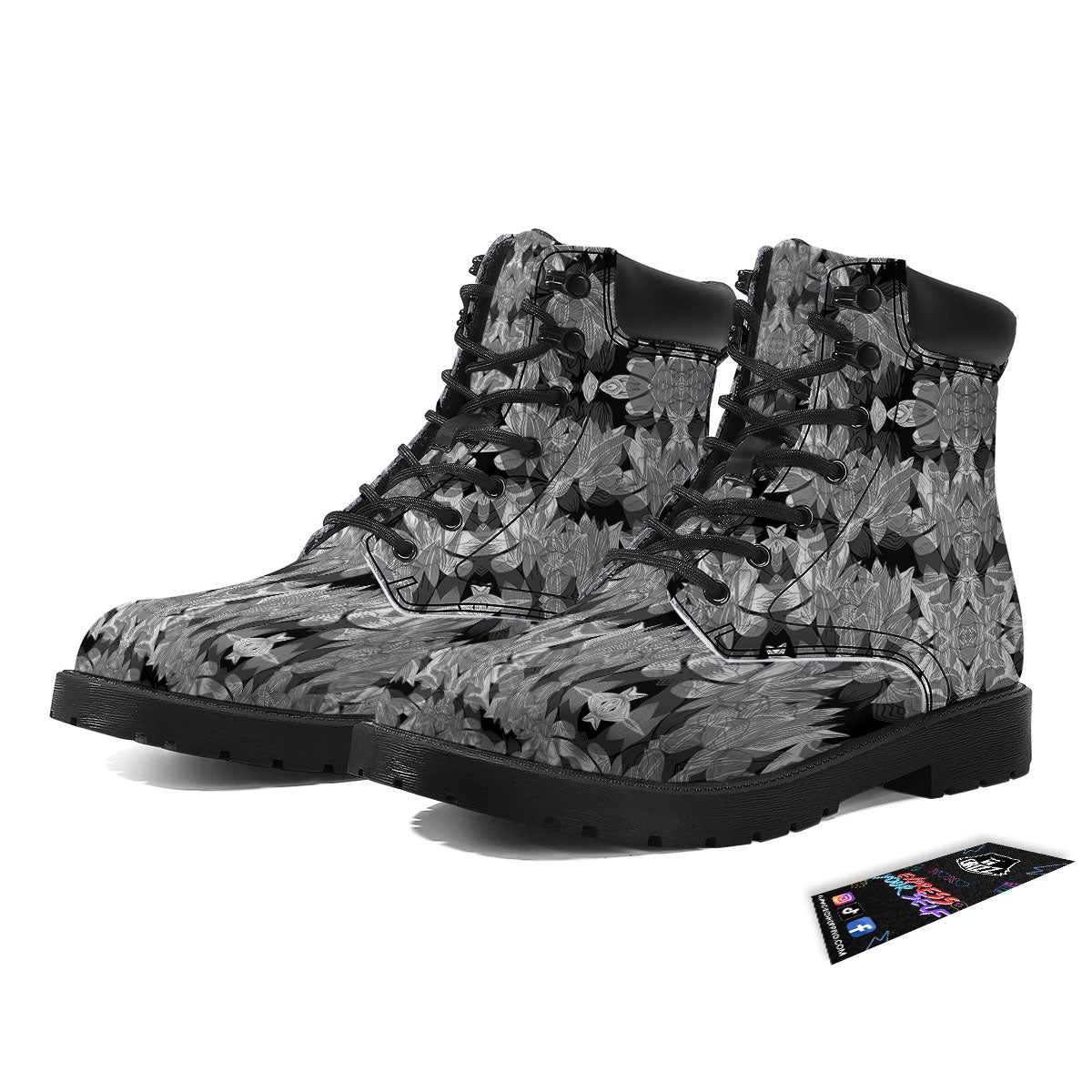 Lotus Monochrome Print Pattern Boots-grizzshop