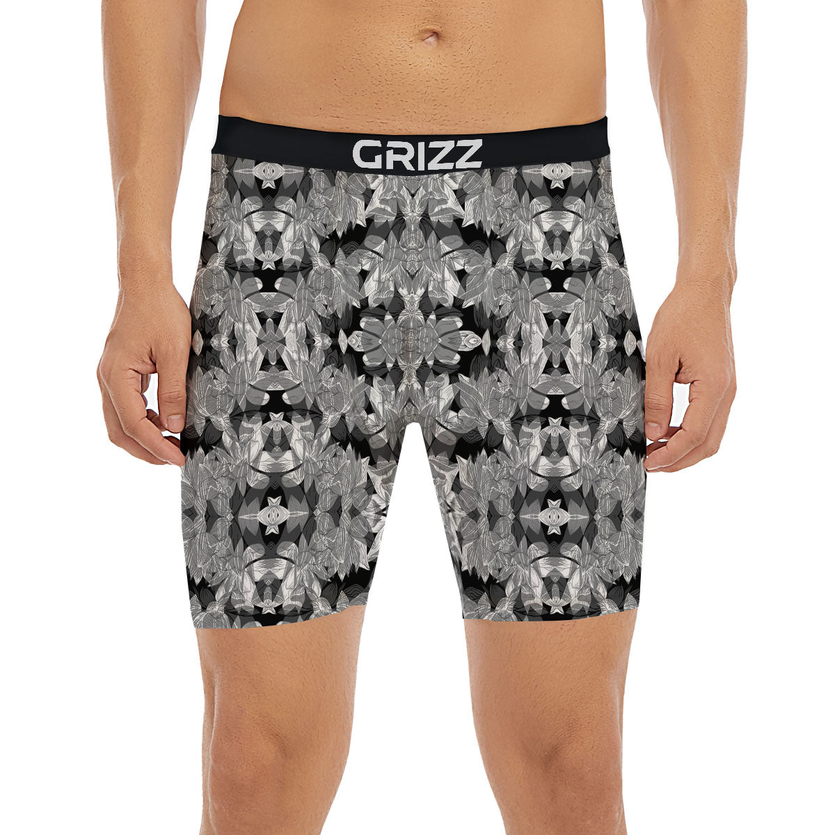 Lotus Monochrome Print Pattern Boxer Briefs-grizzshop