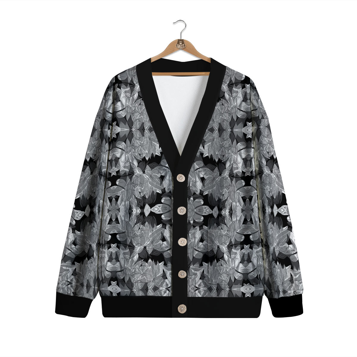 Lotus Monochrome Print Pattern Cardigan-grizzshop